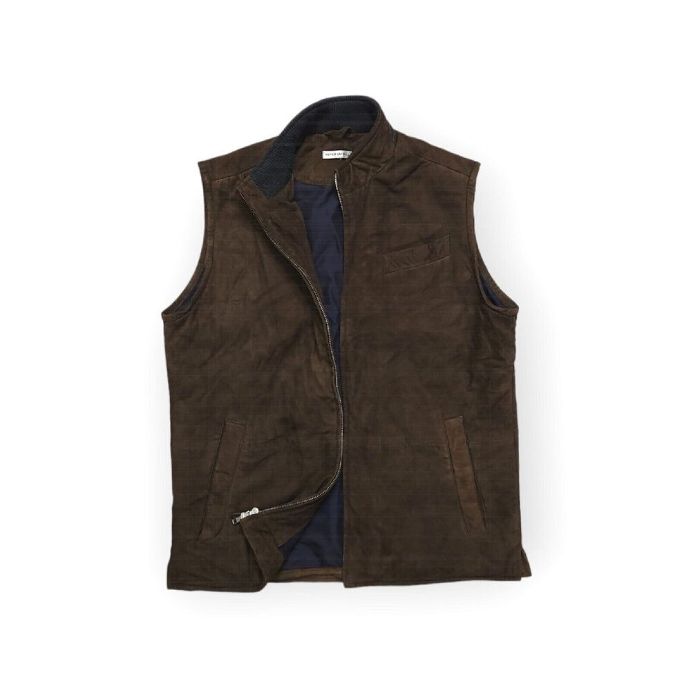 Peter Millar Genuine Suede Leather Full Zip Vest Mens Medium